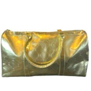 BCBG MAXAZRIA METALLIC GOLD OVERNIGHT/WEEKENDER TRAVEL TOTE BAG NWOT